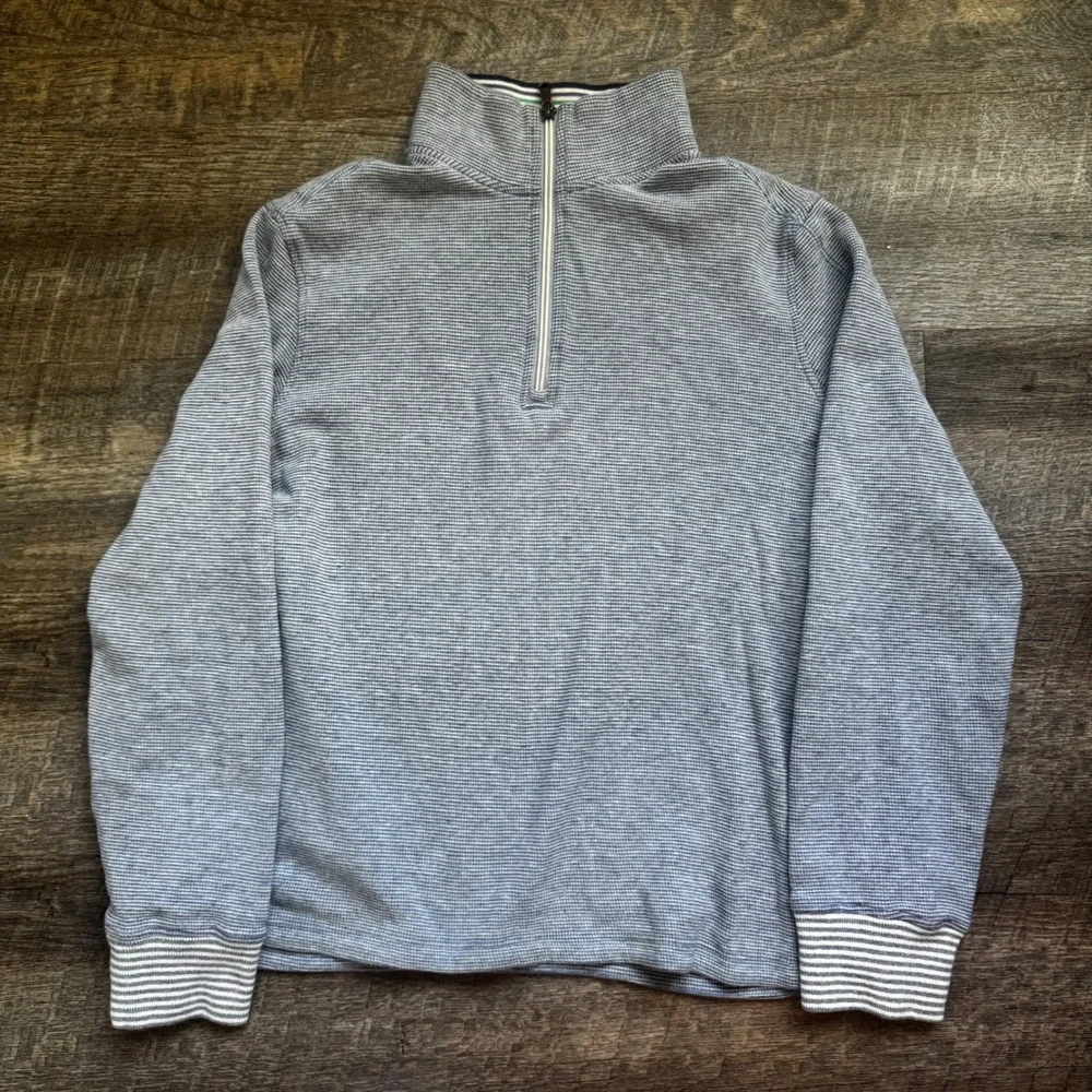 Robert Graham Quarter Zip Pullover Sweater Large Blue Striped Waffle Knit